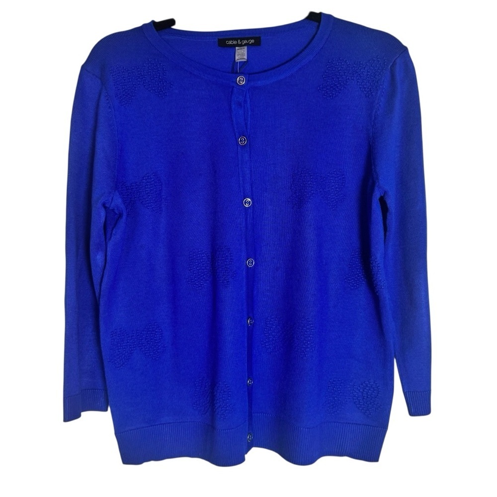 NWT Cable & Gauge Women's Vibrant Royal Blue Bow Medium Cardigan